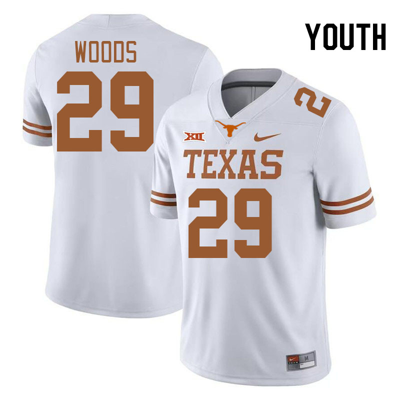 Youth #29 Ky Woods Texas Longhorns 2023 College Football Jerseys Stitched-White